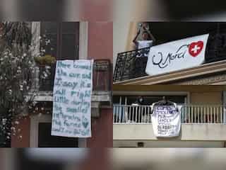Messages exchanged from balconies and windows during global lockdown