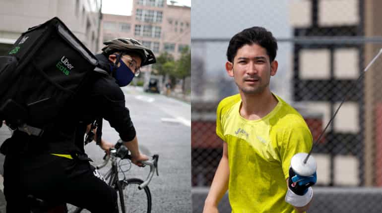 Japan's silver-medalist fencer peddles his way to bear expenses due to delay in Olympics