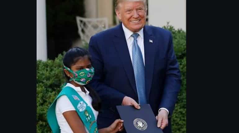Donald Trump honours Indian girl for gesture towards coronavirus heroes Donald Trump honours Indian girl for gesture towards coronavirus heroes