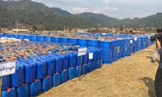 Myanmar police find the largest haul of synthetic drugs in South East Asia, seizing 200 million meth tablets