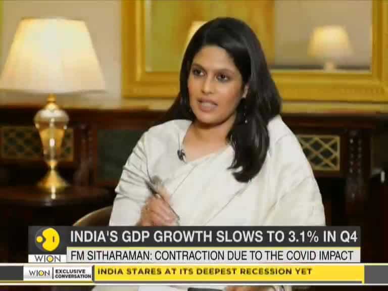 Indian Finance Minister Sitharaman's first exclusive reaction on GDP numbers for Q4 of 2019-20