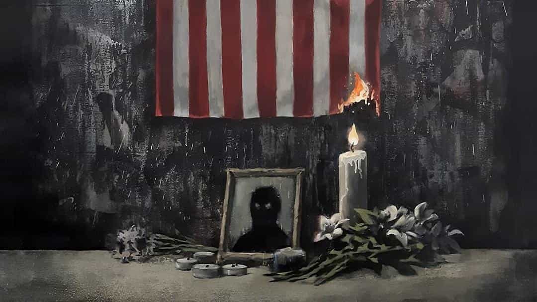 Mysterious British street Banksy depicts US flag on fire in Floyd tribute Mysterious British street Banksy depicts US flag on fire in Floyd tribute