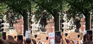 Protesters in UK topple slave trader Edward Colston's statue, throw it in harbour