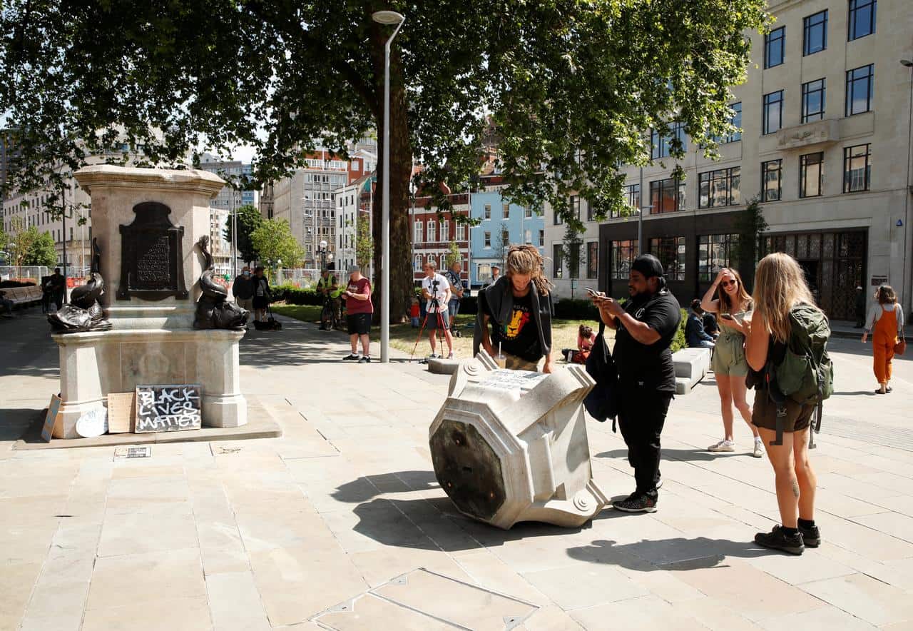 Toppled statue of English slave trader to be moved to a museum Toppled statue of English slave trader to be moved to a museum
