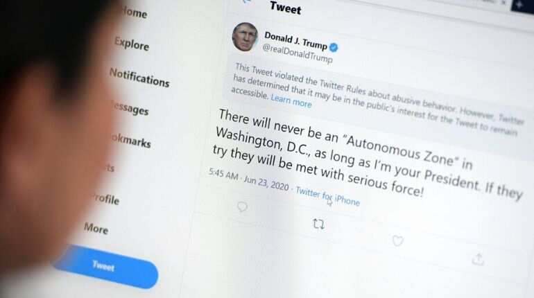 Twitter hides Trump's tweet targeting protestors in Washington DC; labels it as 'abusive content'