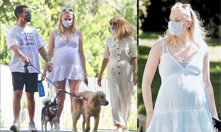 Sophie Turner heads out for stroll with husband Joe Jonas and parents