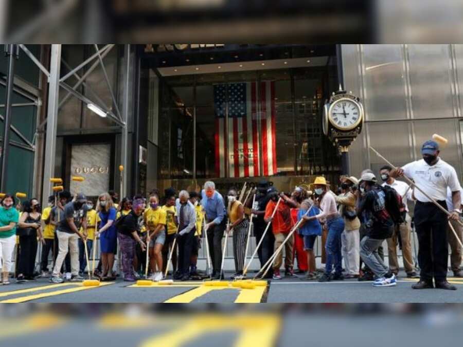 Painting it yellow: New York city starts painting 'Black Lives Matter' outside Trump Tower