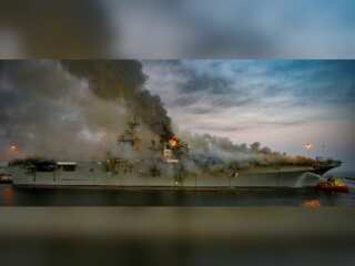 Firefighters battle blaze on US warship Bonhomme Richard for 2 days