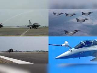 First look: Rafale fighter jets receive 'water salute' at Indian Air Force base in Ambala