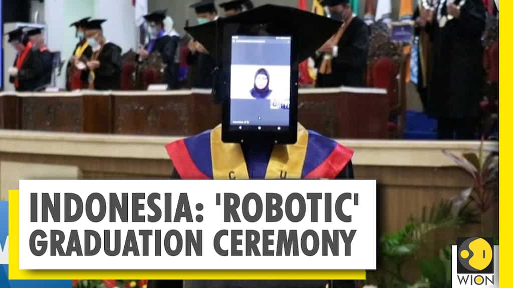 Robots stand in graduates' place at graduation ceremony in Indonesian university