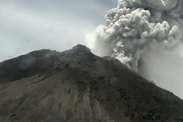 Indonesia volcano spews huge ash cloud in second eruption in three days