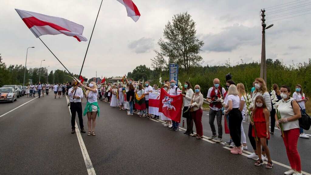 Lithuania citizens form human chain to support Belarus anti-govt protests
