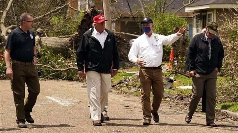 Trump visits storm-damaged Louisiana, discusses Kenosha shootings