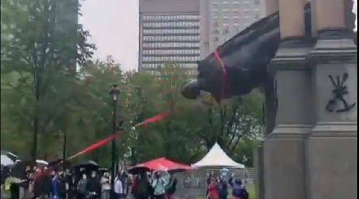 Anti-racism protesters pull down statue of first Canadian PM Anti-racism protesters pull down statue of first Canadian PM