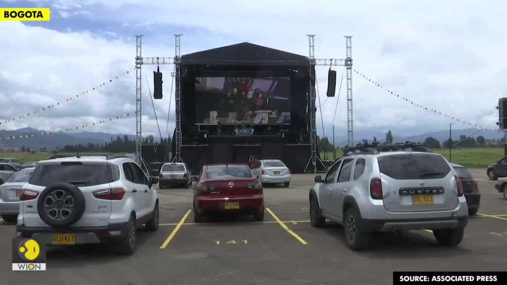 Colombia priest holds mass in drive-in theatre