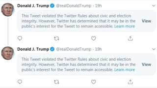 Twitter places notice on Trump's tweets of double voting