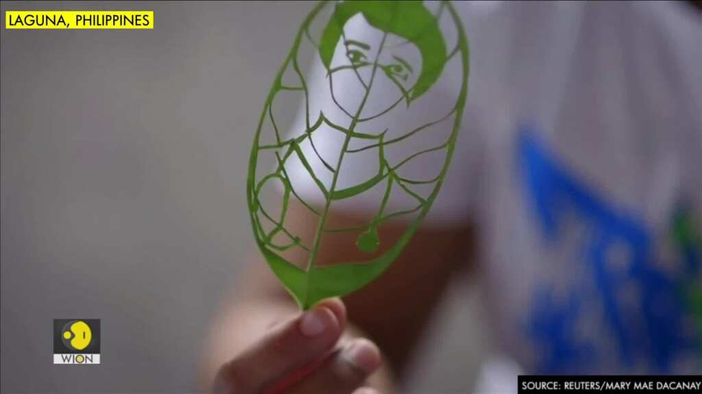Filipino artist creates viral leaf-art portraits during coronavirus lull