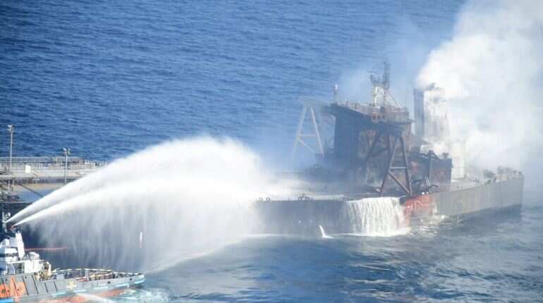 Oil slick near MT New Diamond is from explosion, not cargo hold: Sources
