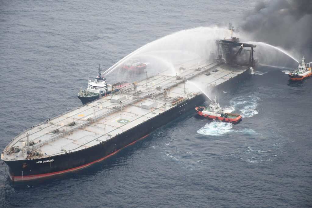 Sri Lankan navy tows fire-stricken oil tanker 50 miles away from the coast