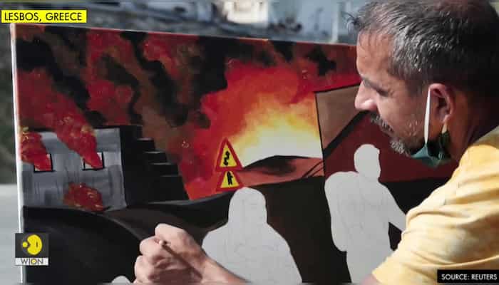 Afghan artist brings refugees flight from Moria inferno to life