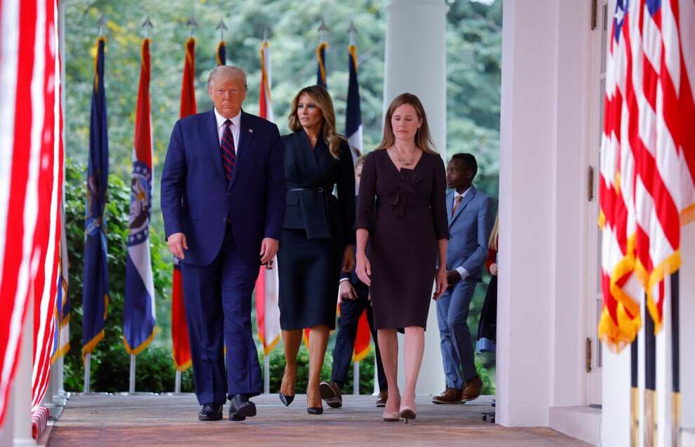 In swearing in Barrett, Trump defiantly mimics ‘superspreader’ Rose Garden ceremony
