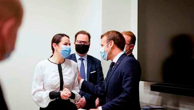 Macron meets Belarus opposition leader Svetlana Tikhanovskaya
