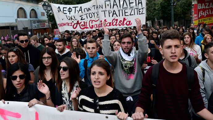 First pro-curb protest: Students in Greece protest for greater curbs