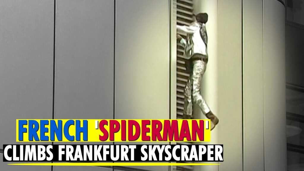Wearing cowboy boots, "French Spiderman" scales Frankfurt skyscraper