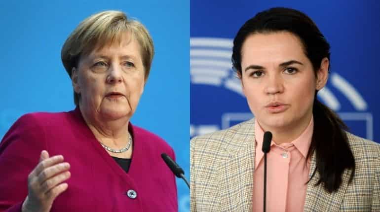 Belarus opposition leader meets Merkel to drum up support against Lukashenko Belarus opposition leader meets Merkel to drum up support against Lukashenko