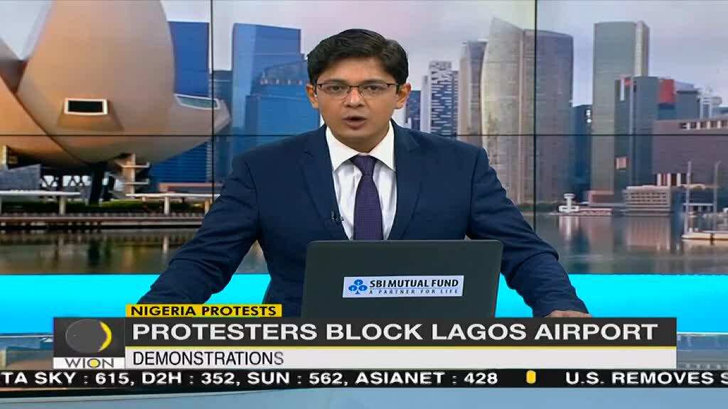 Protesters block the international airport of Nigeria in Lagos