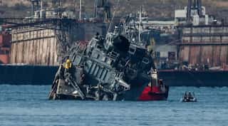 Two hurt as Greek warship collides with freighter