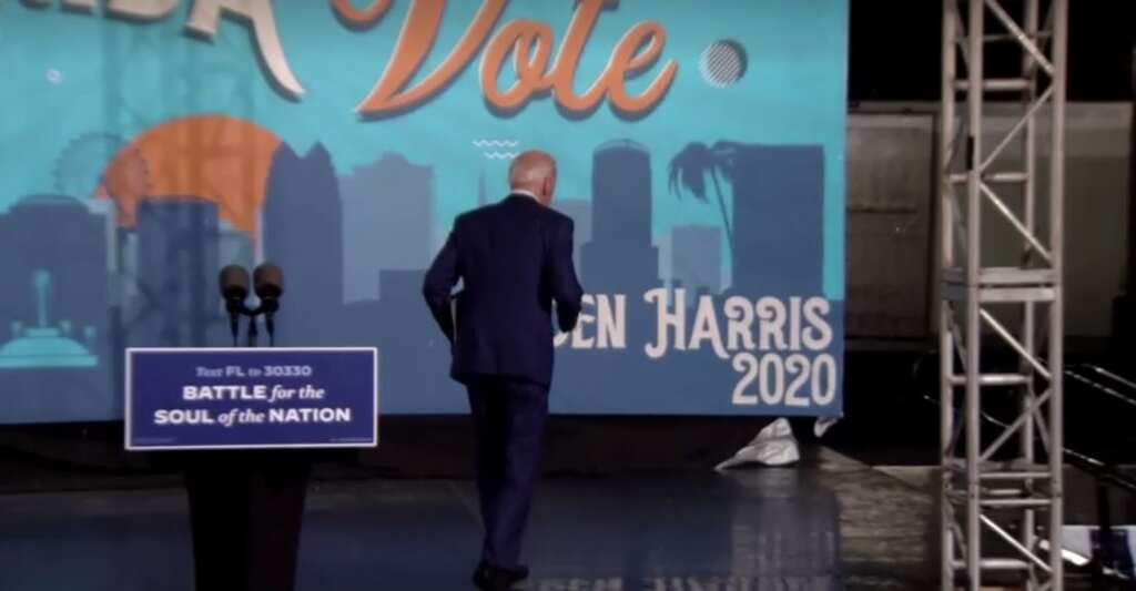Joe Biden runs off-stage as rain interrupts Florida rally
