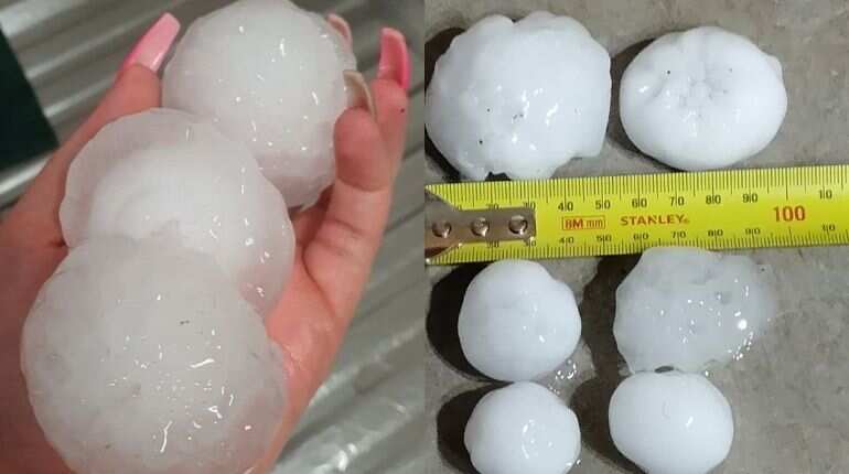 In pics: Tennis ball-sized hail hits parts of Queensland ahead of flash-flood warning In pics: Tennis ball-sized hail hits parts of Queensland ahead of flash-flood warning