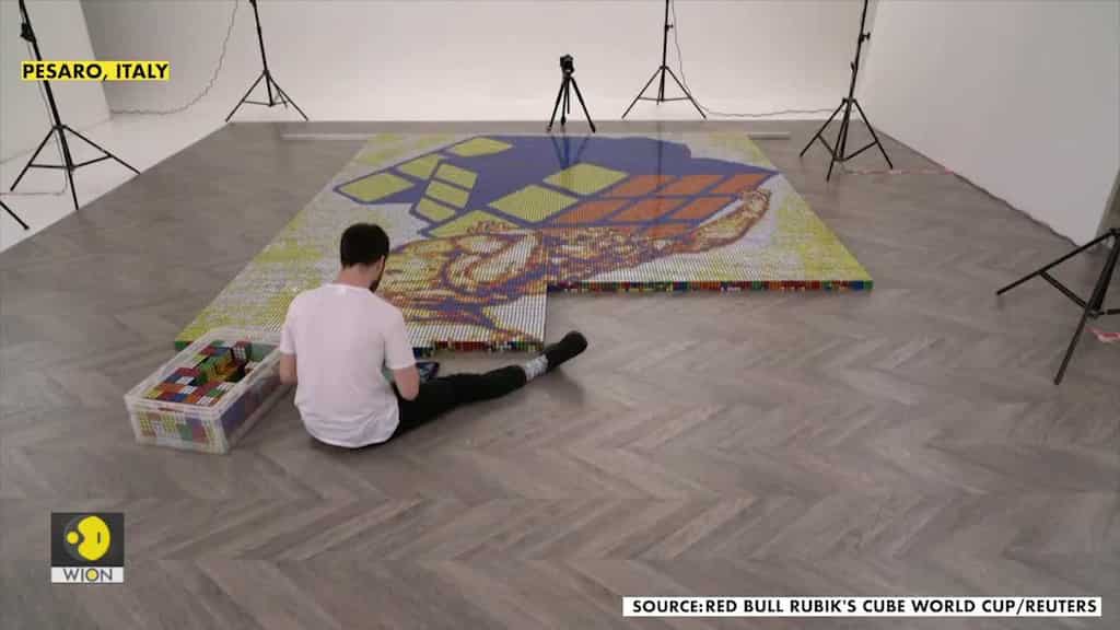 Artist completes 6,000-piece Rubik's Cube mosaic in 16 hours