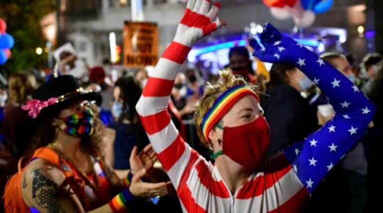 Dancing in the streets, and a parking lot, for Joe Biden