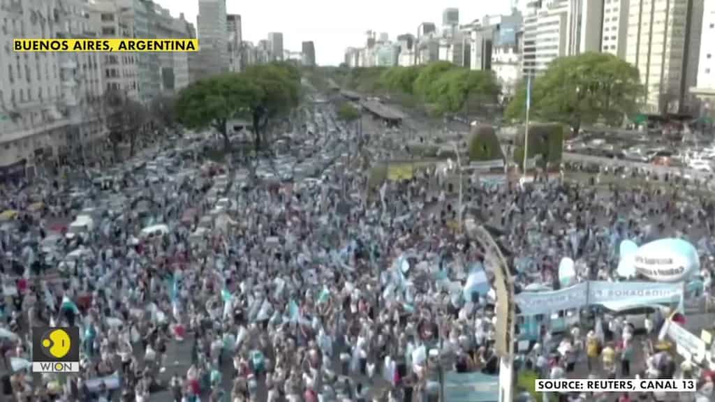 Drone video shows massive protest in Buenos Aires against Fernandez's government
