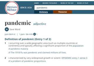 'Pandemic': The word of the year for Merriam-Webster and Dictionary.com