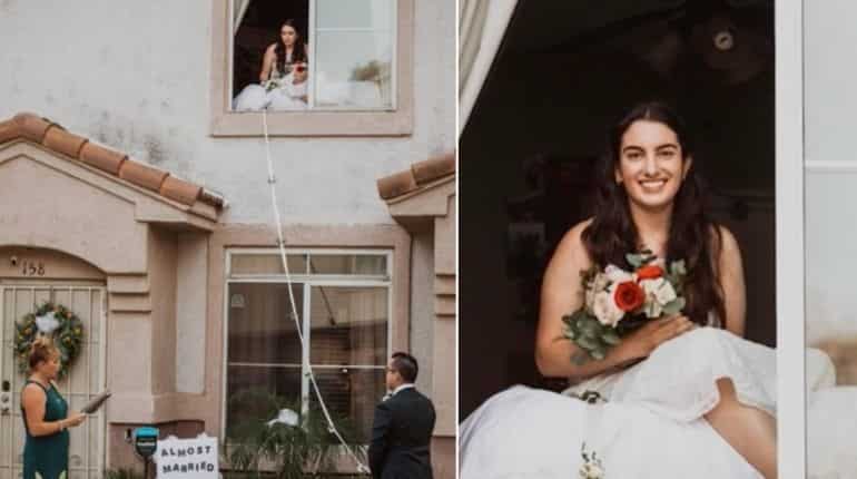 Bride says 'I do' from window after testing positive for COVID-19