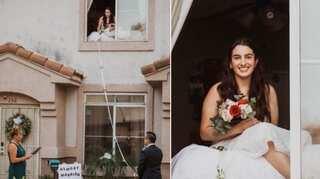 Bride says 'I do' from window after testing positive for COVID-19