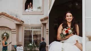 Bride says 'I do' from window after testing positive for COVID-19