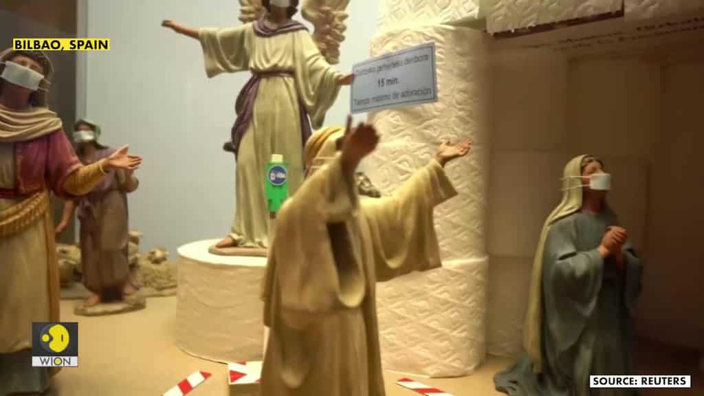 Masks sneak into Bilbao's museums nativity scenes