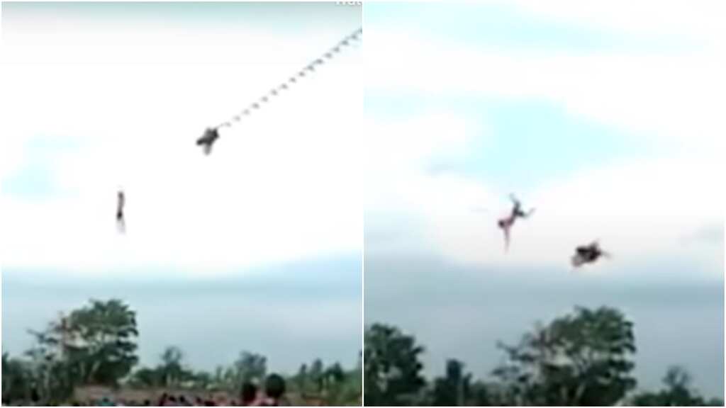 Video shows boy tangled in kite lifted high into the air in Indonesia