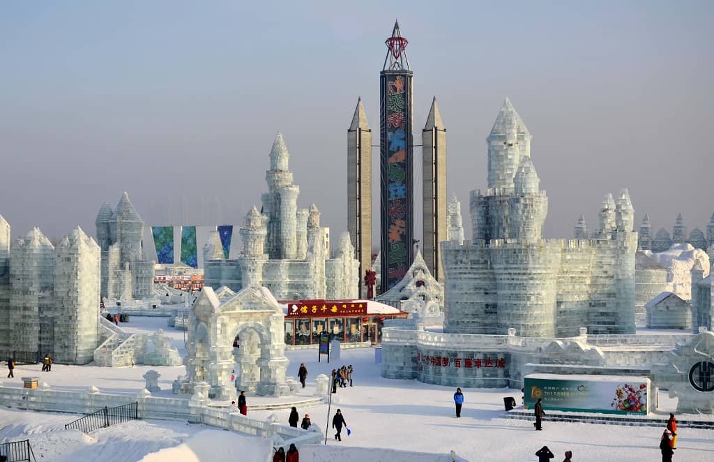 Workers prepare for Chinese winter spectacle, collect & transport thousands of ice blocks