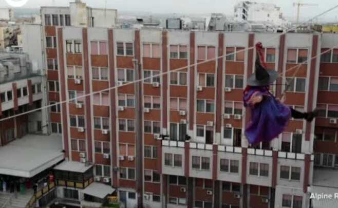 Italy: High flying witch brings cheer to children in Italian hospital