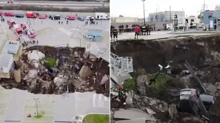 Giant sinkhole appears in hospital's car park in Italy Giant sinkhole appears in hospital's car park in Italy