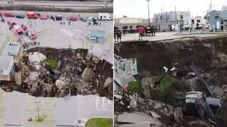 Giant sinkhole appears in hospital's car park in Italy