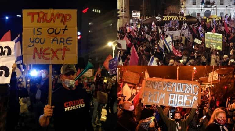 Protest in Israel against Netanyahu amid third coronavirus lockdown Protest in Israel against Netanyahu amid third coronavirus lockdown