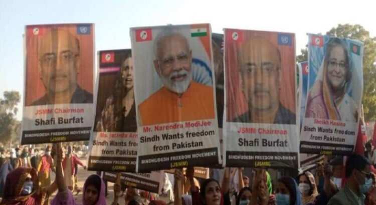 Indian PM Modi's posters seen at pro-independence rally in Pakistan
