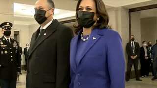 Kamala Harris opts for a formal purple dress and coat for inaugural ceremony