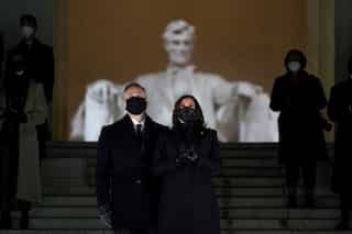Great experiment takes great determination, says Kamala Harris at Lincoln Memorial